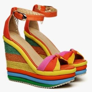 Rainbow Multicolor Platform Wedges